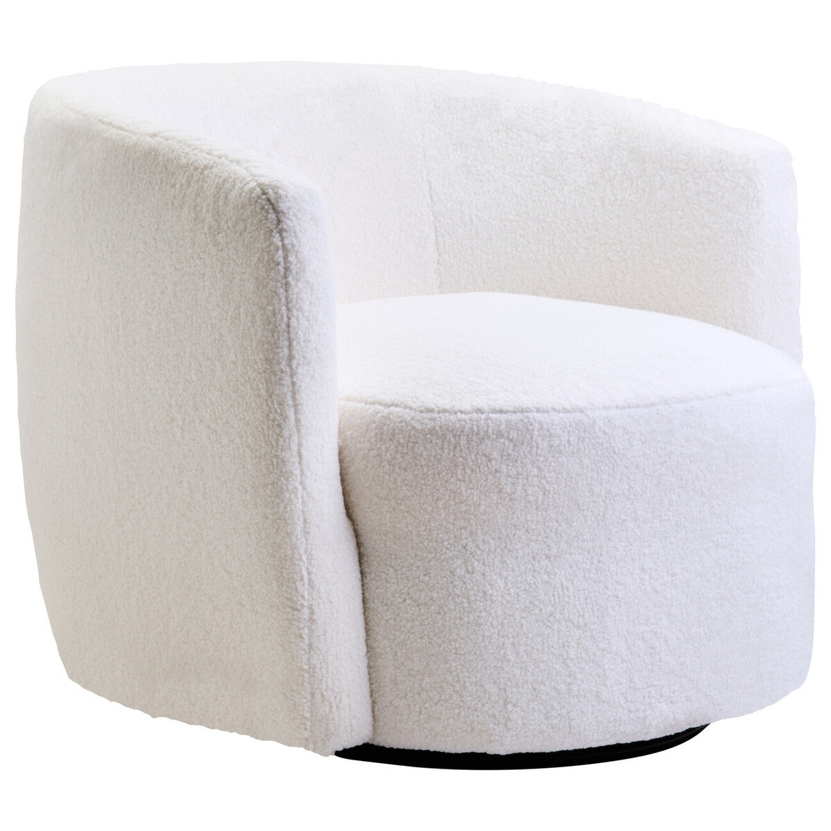 Montreal Ivory Boucle Effect Curved Lounge Chair With Swivel Base