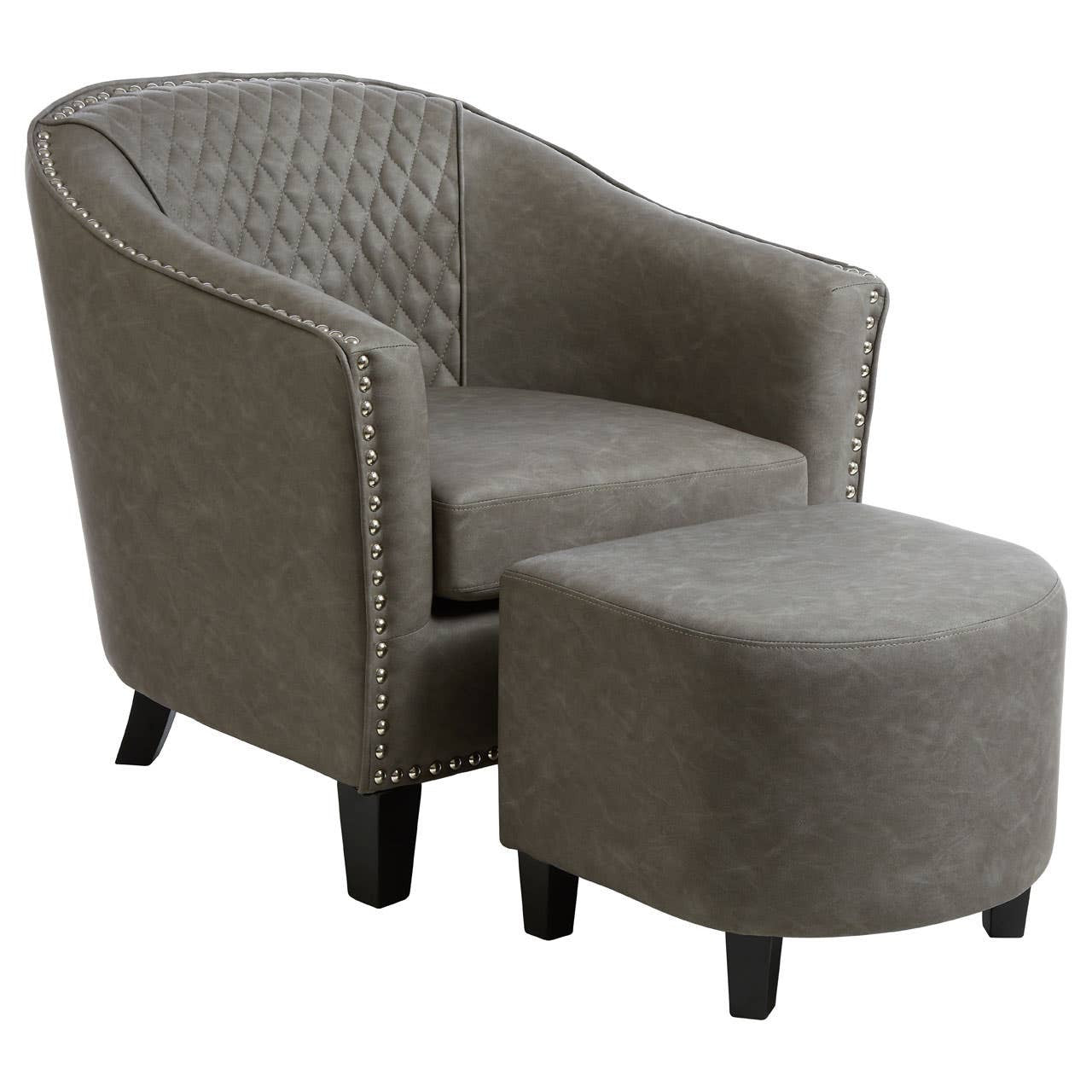 Derby Grey Faux Leather Tub Chair With Footstool