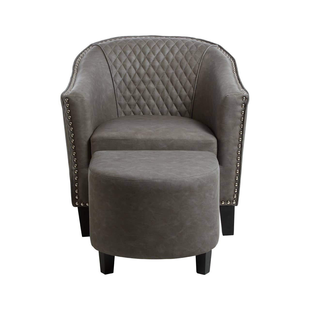 Derby Grey Faux Leather Tub Chair With Footstool