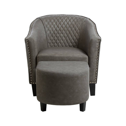 Derby Grey Faux Leather Tub Chair With Footstool