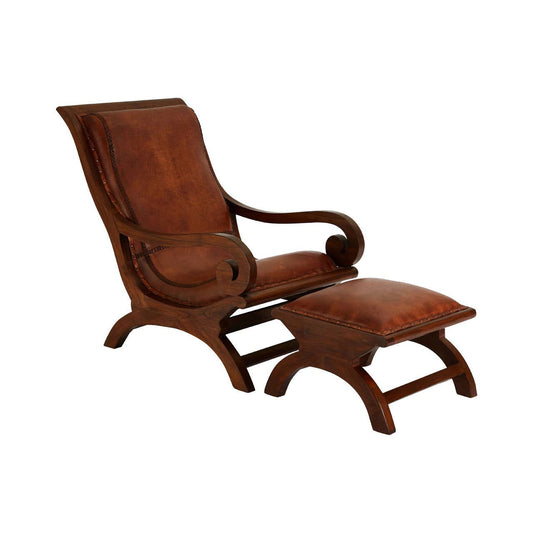 Inca Brown Leather Lounge Chair with Footstool
