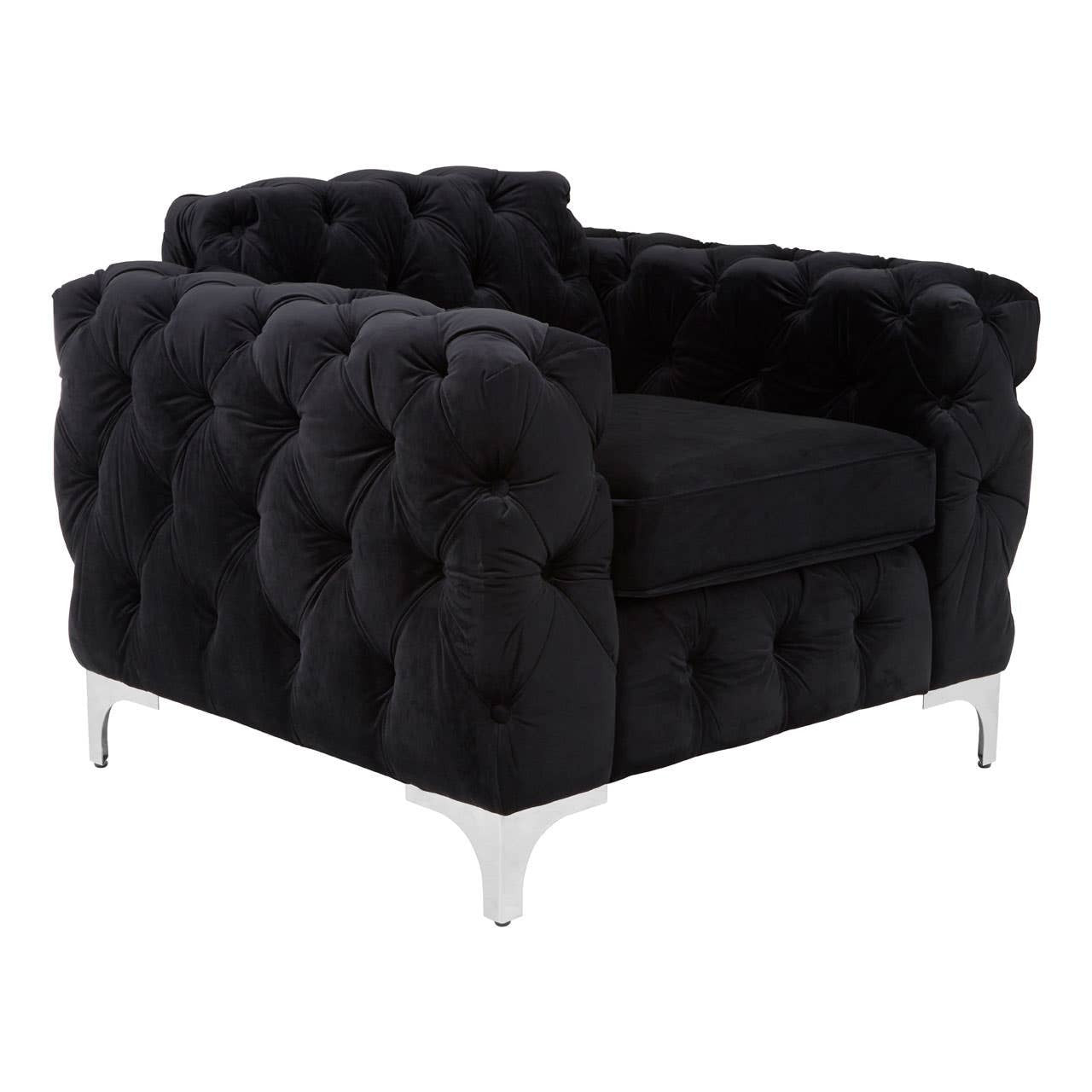 Madina Black Velvet Modern Chesterfield Chair
