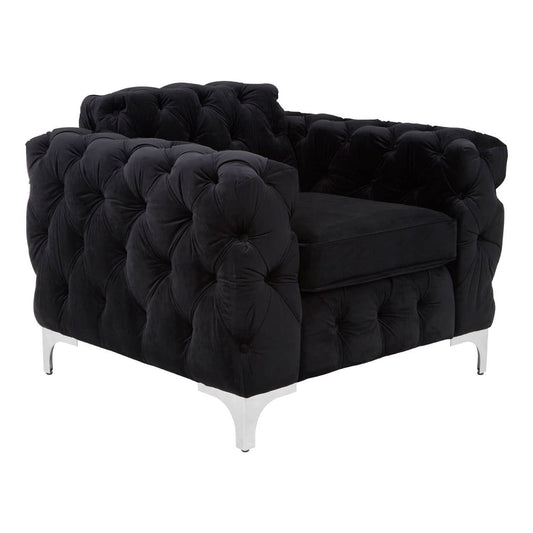 Madina Black Velvet Modern Chesterfield Chair