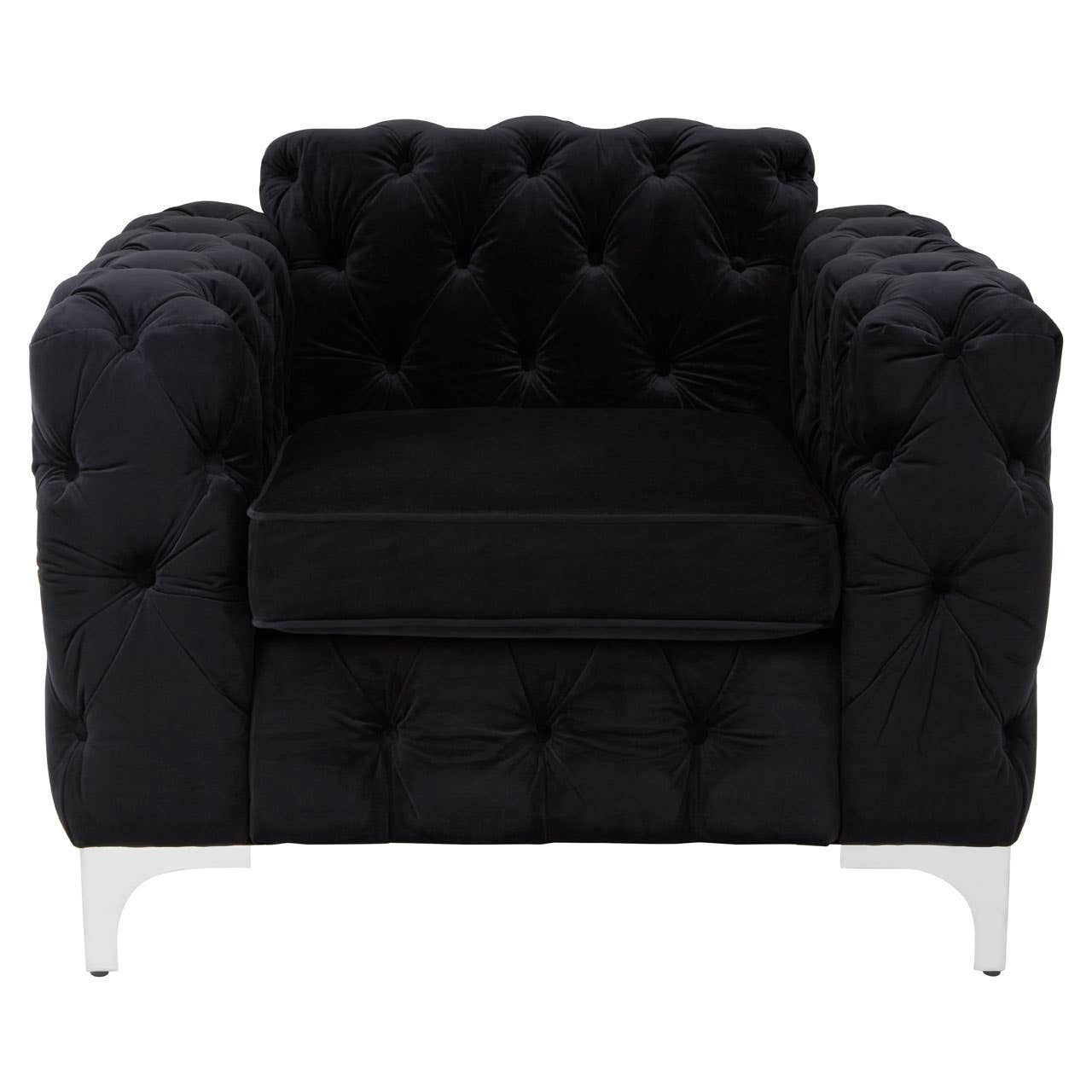 Madina Black Velvet Modern Chesterfield Chair