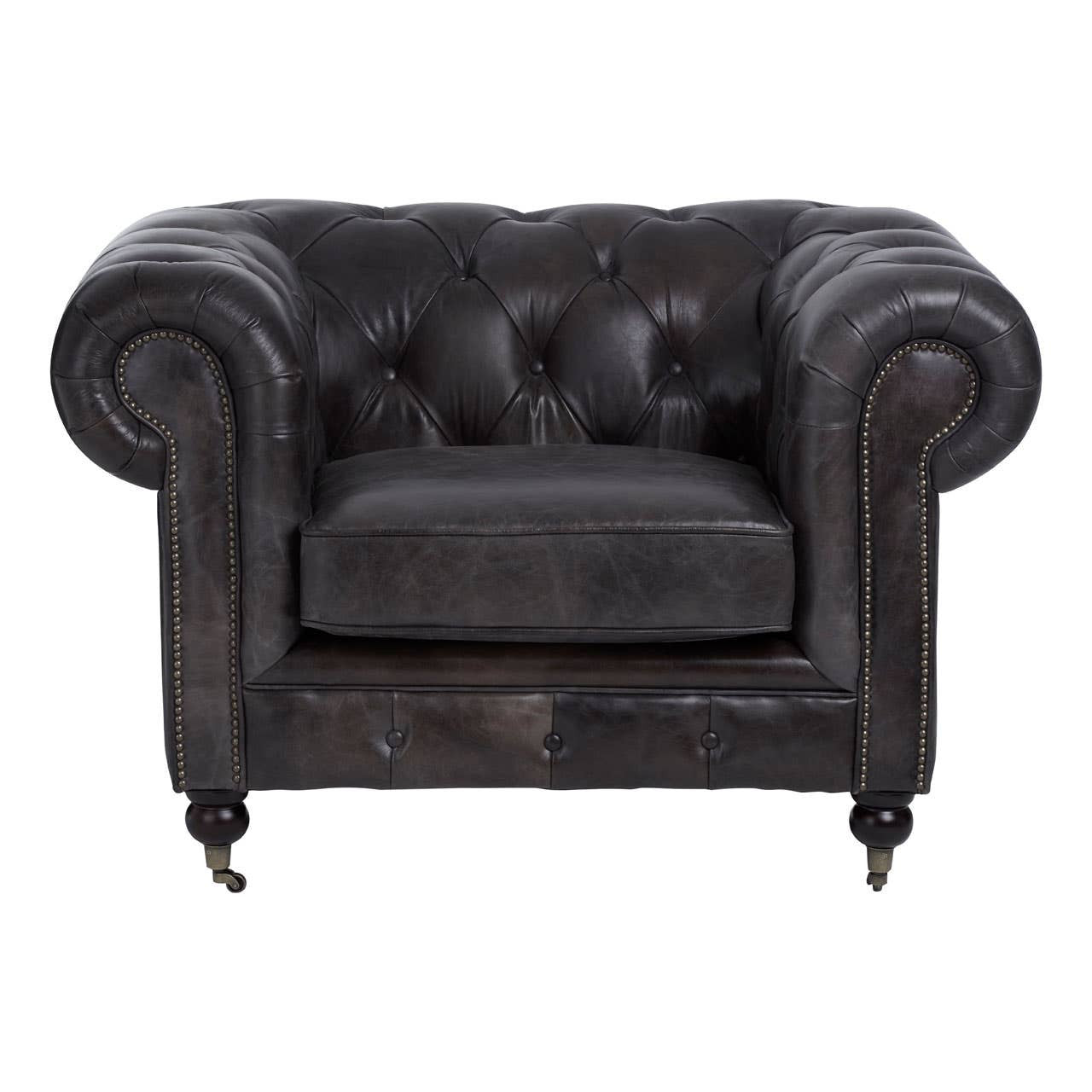 Victor Dark Grey Brown Leather Chesterfield Chair