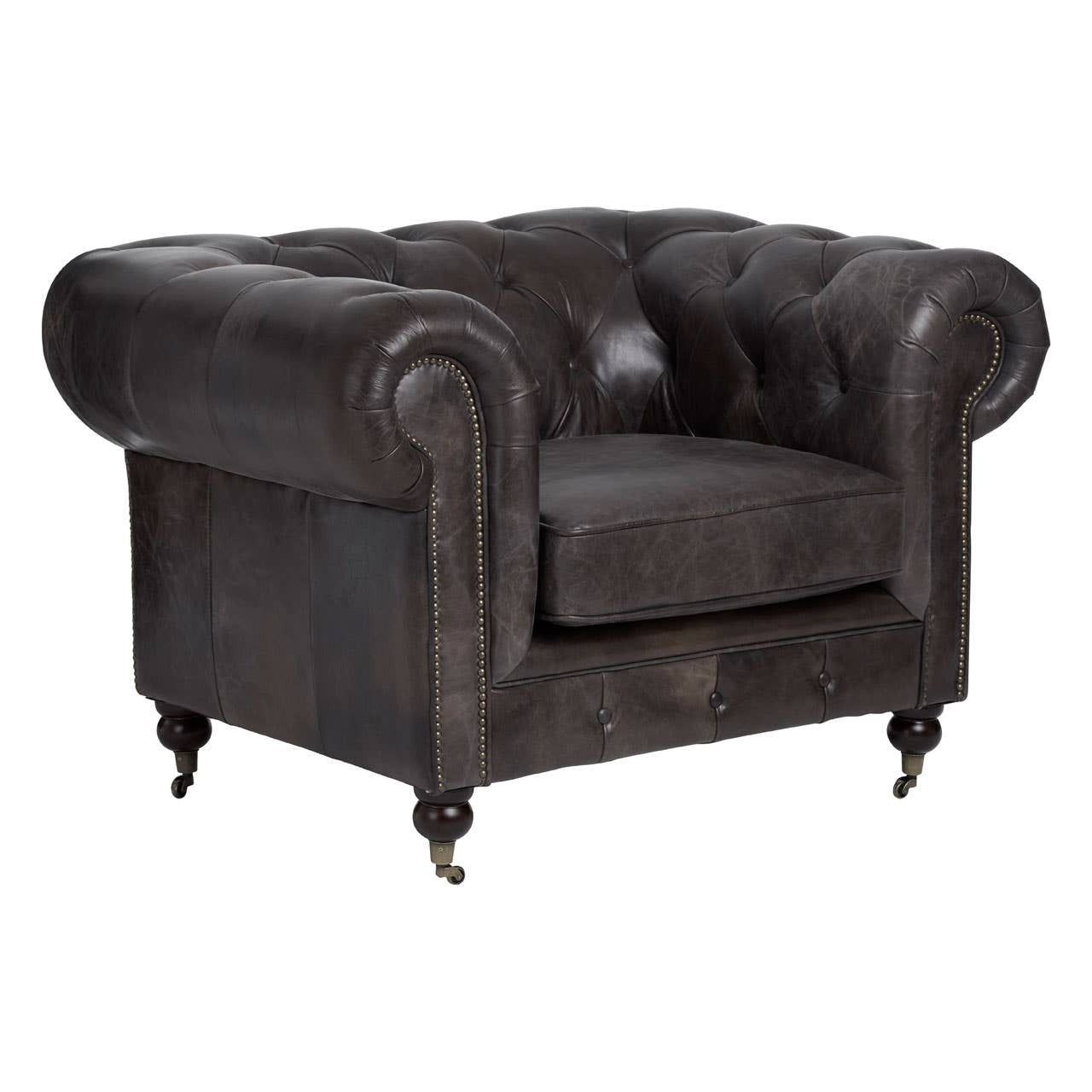 Victor Dark Grey Brown Leather Chesterfield Chair