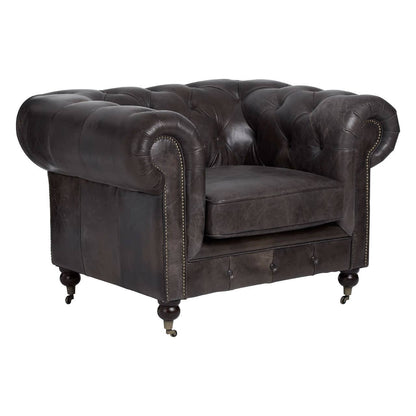 Victor Dark Grey Brown Leather Chesterfield Chair