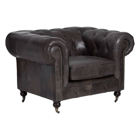 Victor Dark Grey Brown Leather Chesterfield Chair