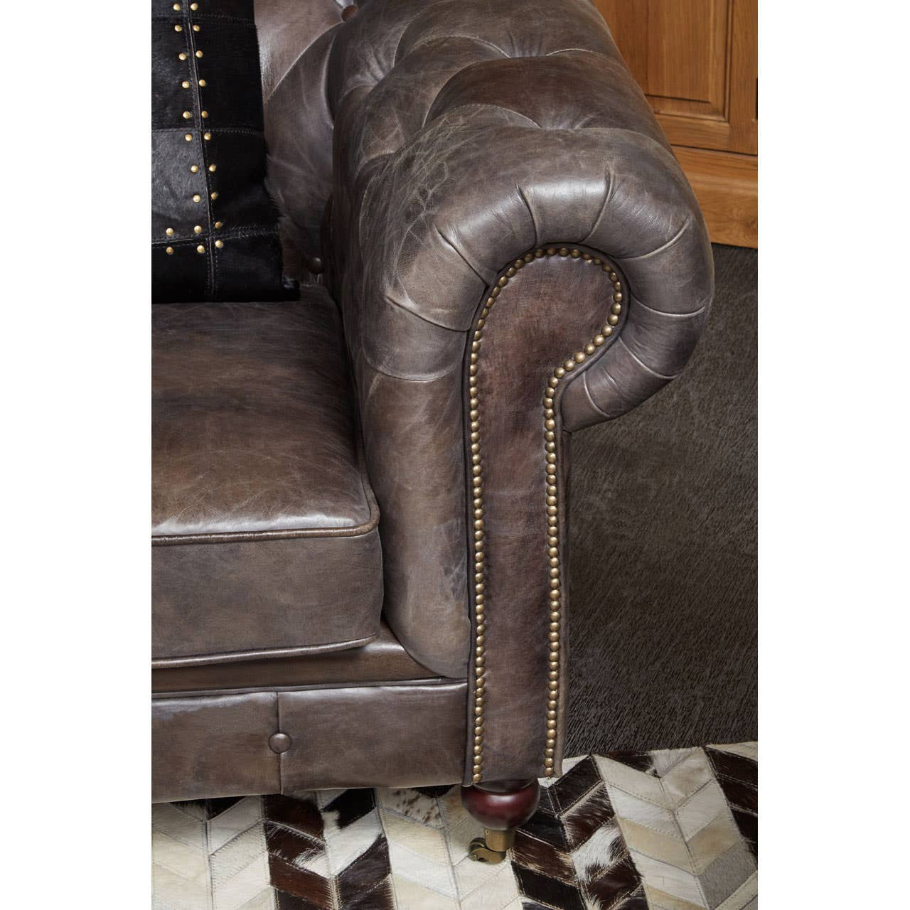 Victor Dark Grey Brown Leather Chesterfield Chair