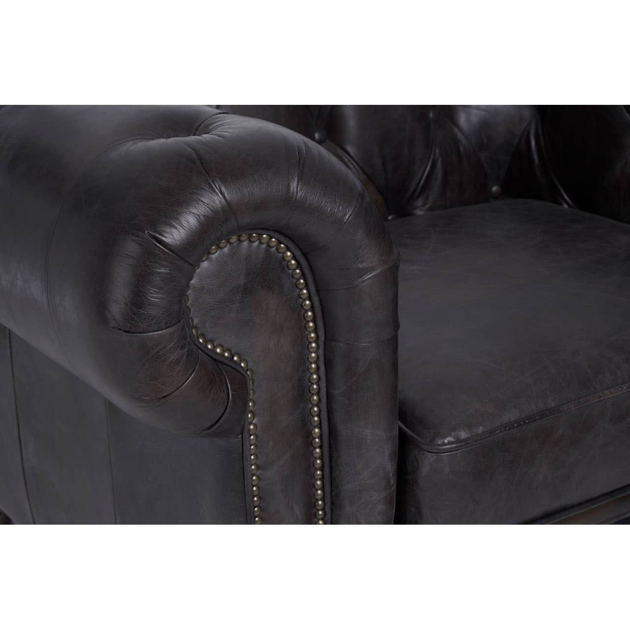 Victor Dark Grey Brown Leather Chesterfield Chair