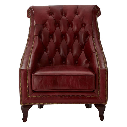 Victor Deep Red Leather Lounge Chair with Tufted Back