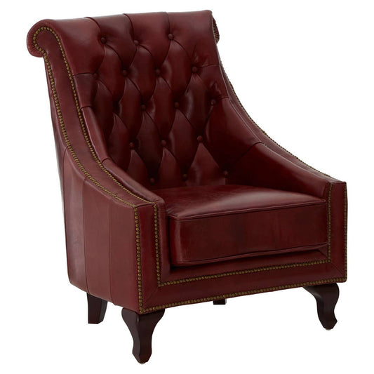 Victor Deep Red Leather Lounge Chair with Tufted Back