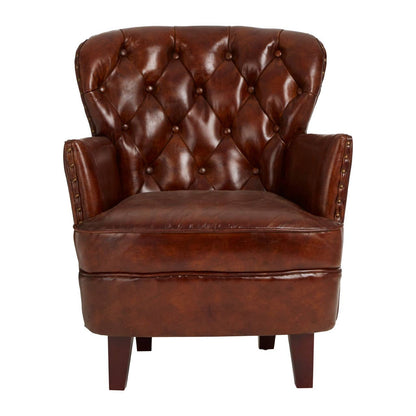 Victor Brown Leather Armchair with Button Tufted Back