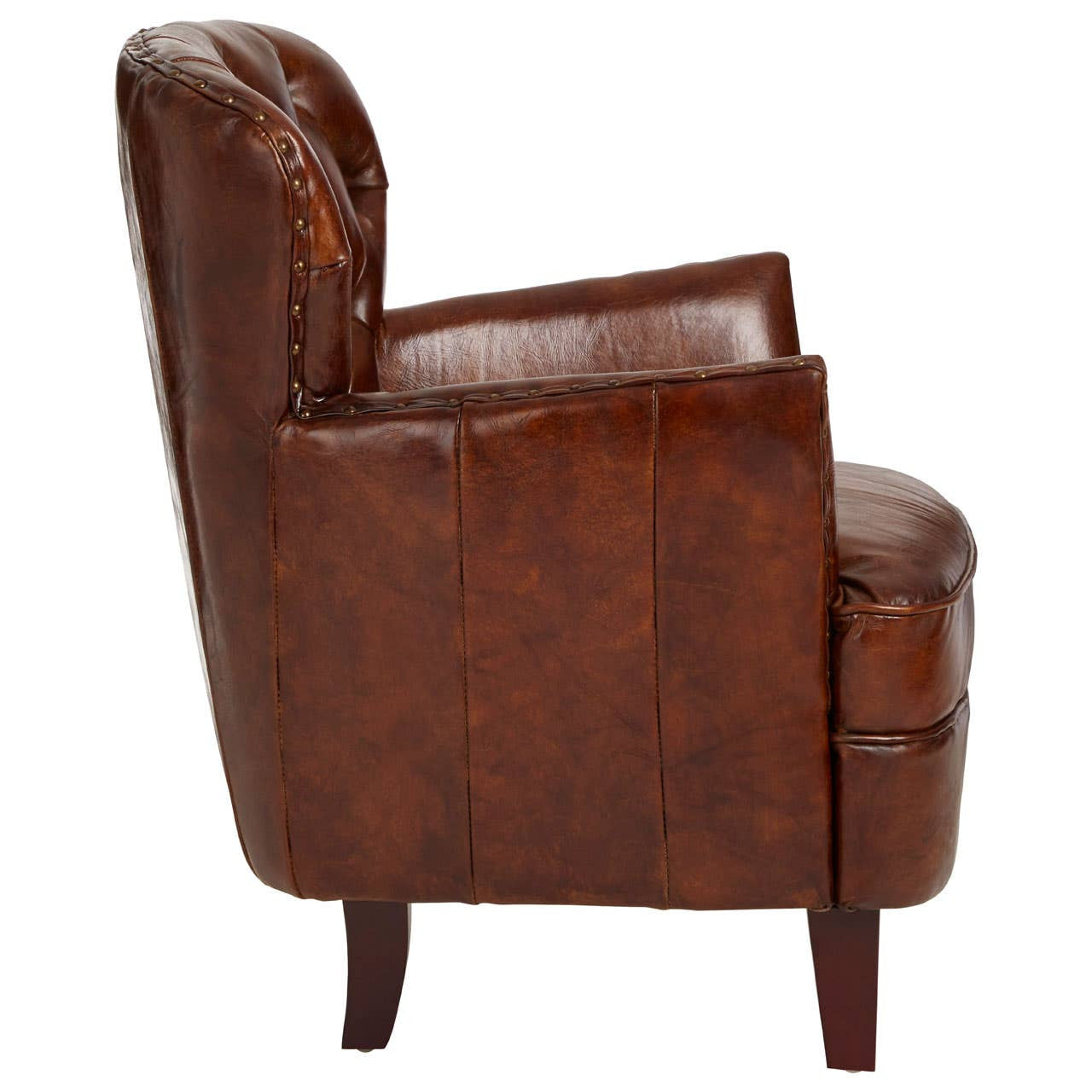 Victor Brown Leather Armchair with Button Tufted Back