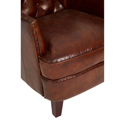 Victor Brown Leather Armchair with Button Tufted Back