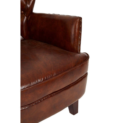Victor Brown Leather Armchair with Button Tufted Back