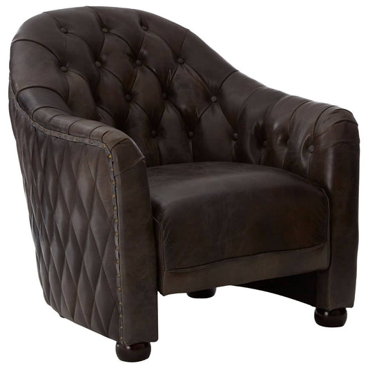 Victor Dark Grey Brown Leather Tub Chair