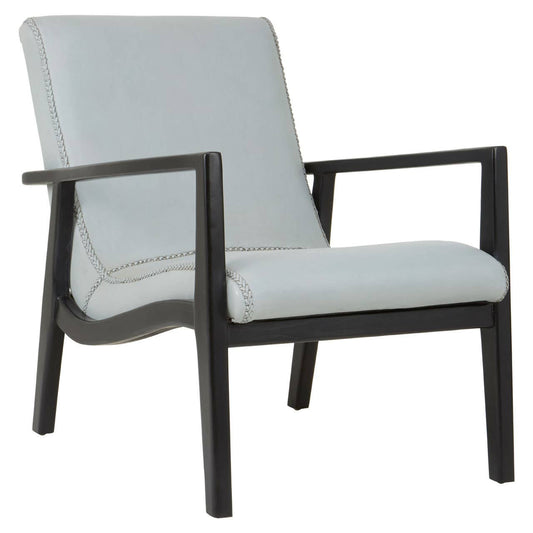 Kendari Grey Leather Chair with Black Teak Frame