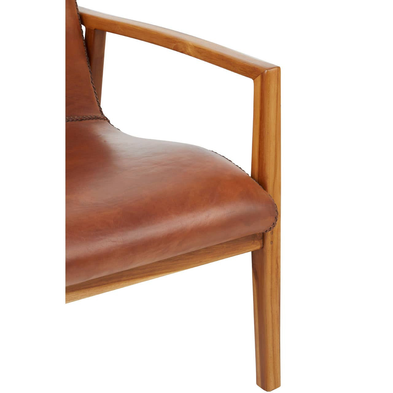 Kendari Brown Leather and Teak Wood Armchair