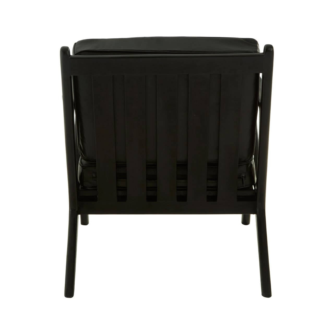 Kendari Black Leather and Teak Wood Frame Armchair