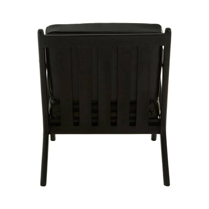 Kendari Black Leather and Teak Wood Frame Armchair