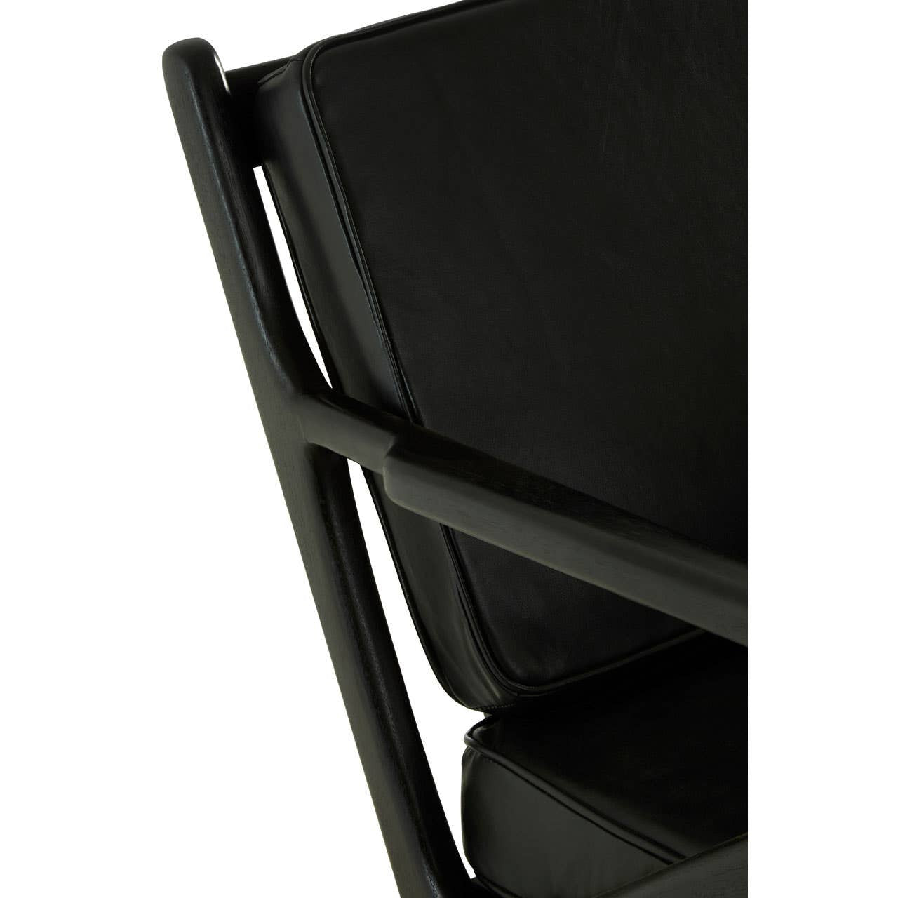 Kendari Black Leather and Teak Wood Frame Armchair