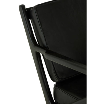 Kendari Black Leather and Teak Wood Frame Armchair