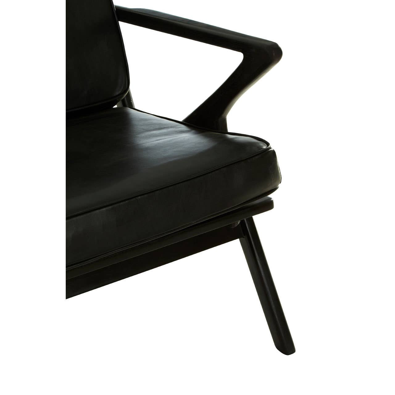 Kendari Black Leather and Teak Wood Frame Armchair