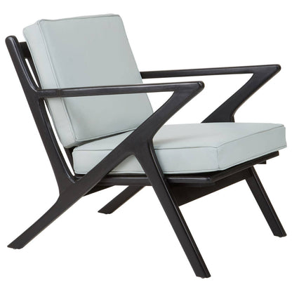 Kendari Grey Leather and Black Teak Wood Armchair