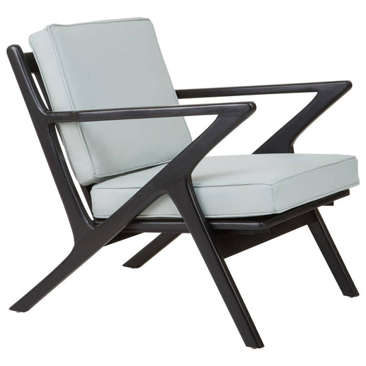 Kendari Grey Leather and Black Teak Wood Armchair