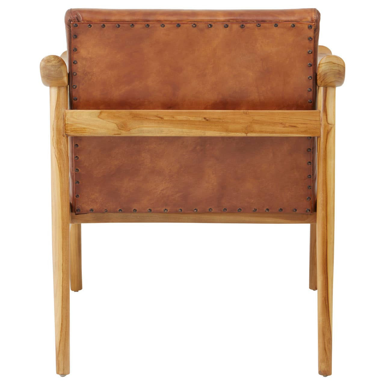 Kendari Brown Leather with Natural Teak Wood Armchair
