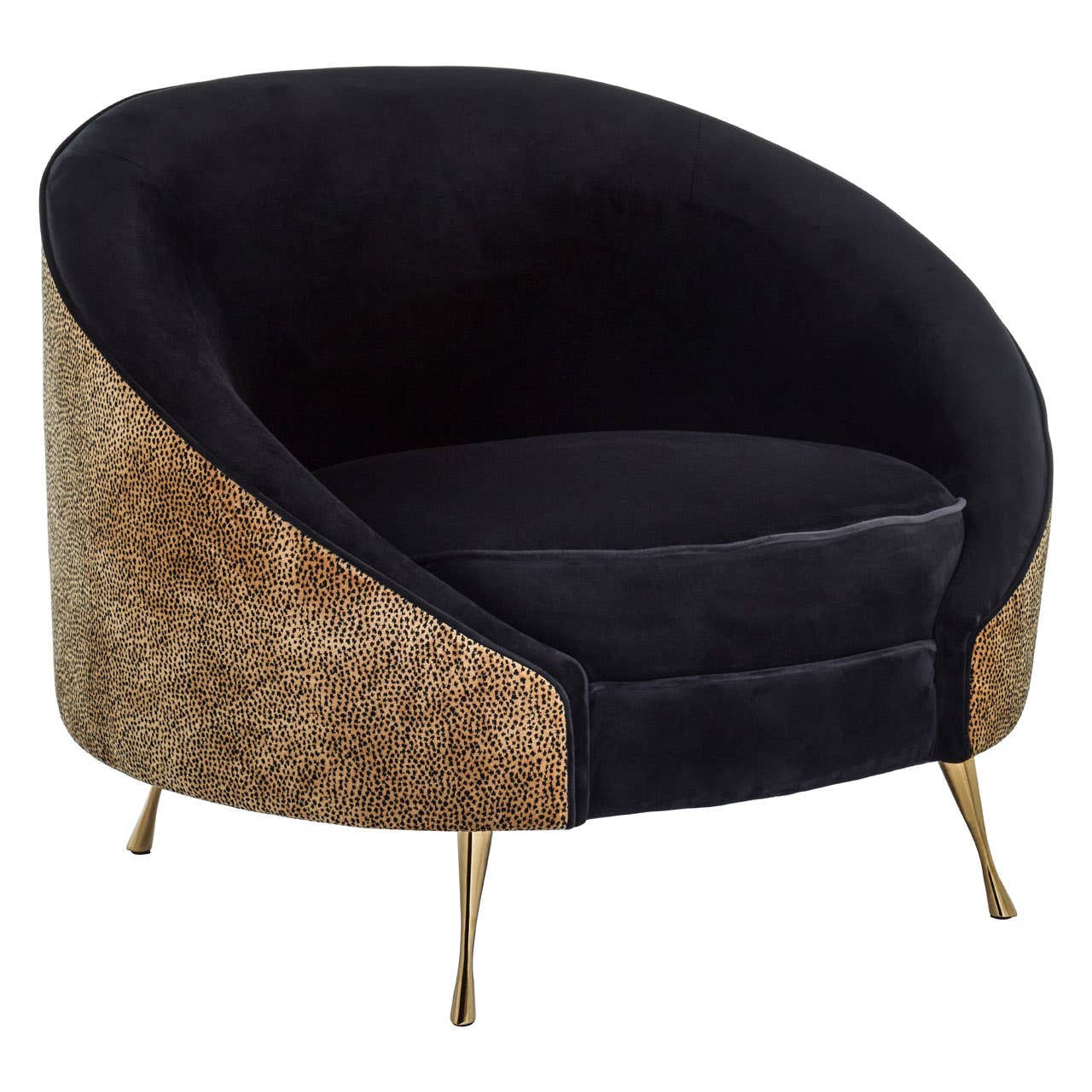 Manhattan Black Velvet and Leopard Print Cocoon Chair