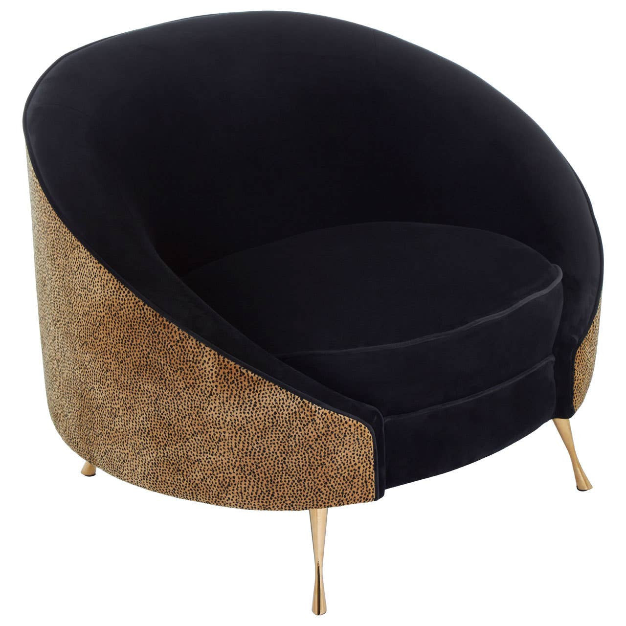 Manhattan Black Velvet and Leopard Print Cocoon Chair