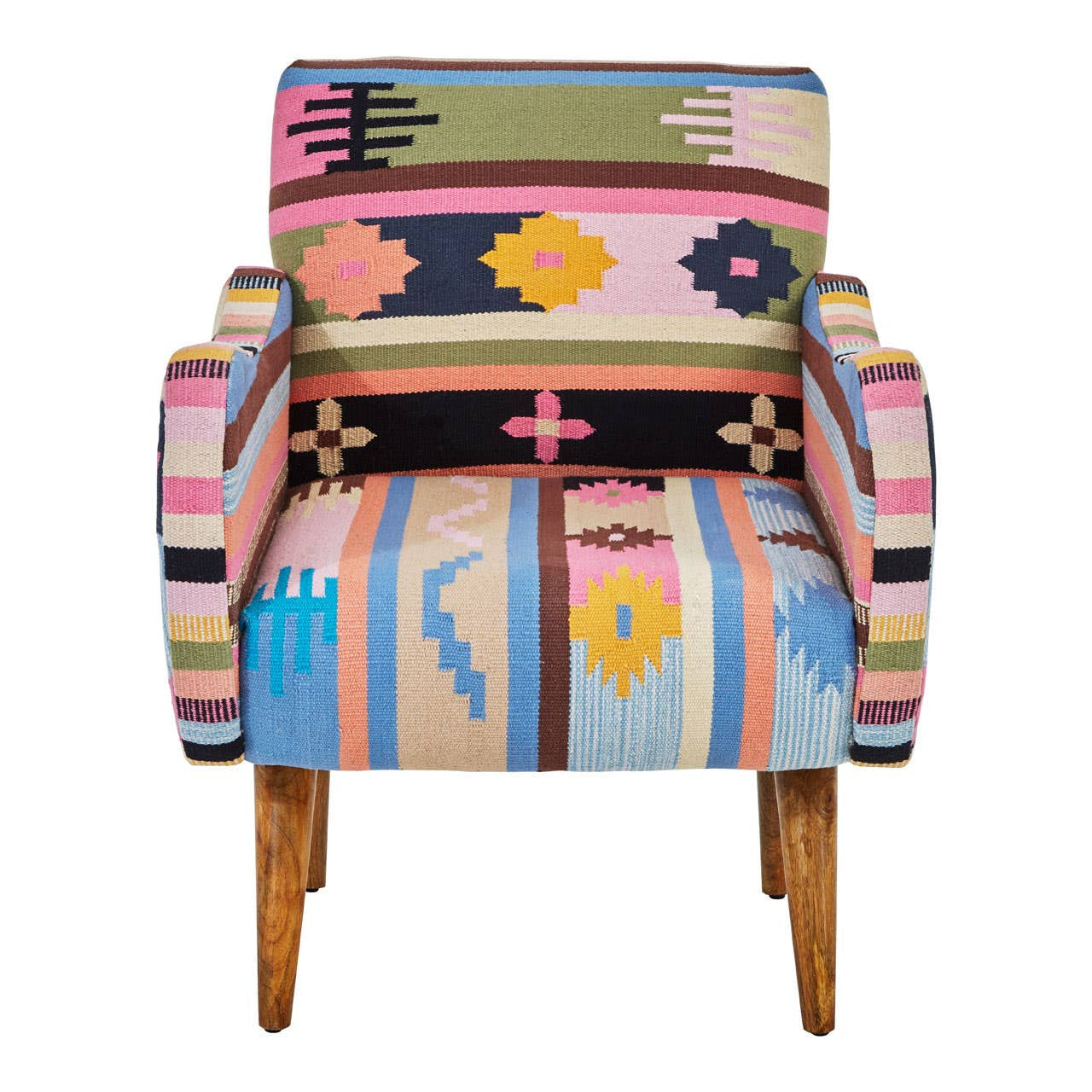 Cefena Multi Coloured Fabric Chair With Mango Wood Legs