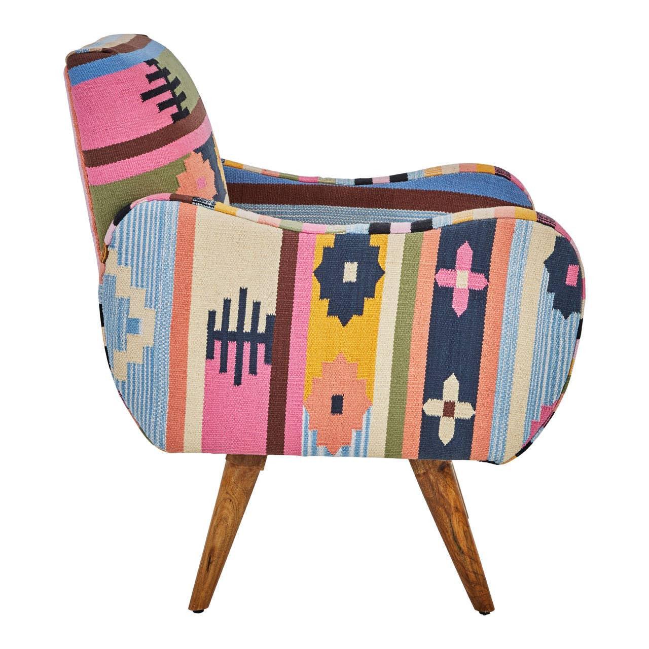 Cefena Multi Coloured Fabric Chair With Mango Wood Legs