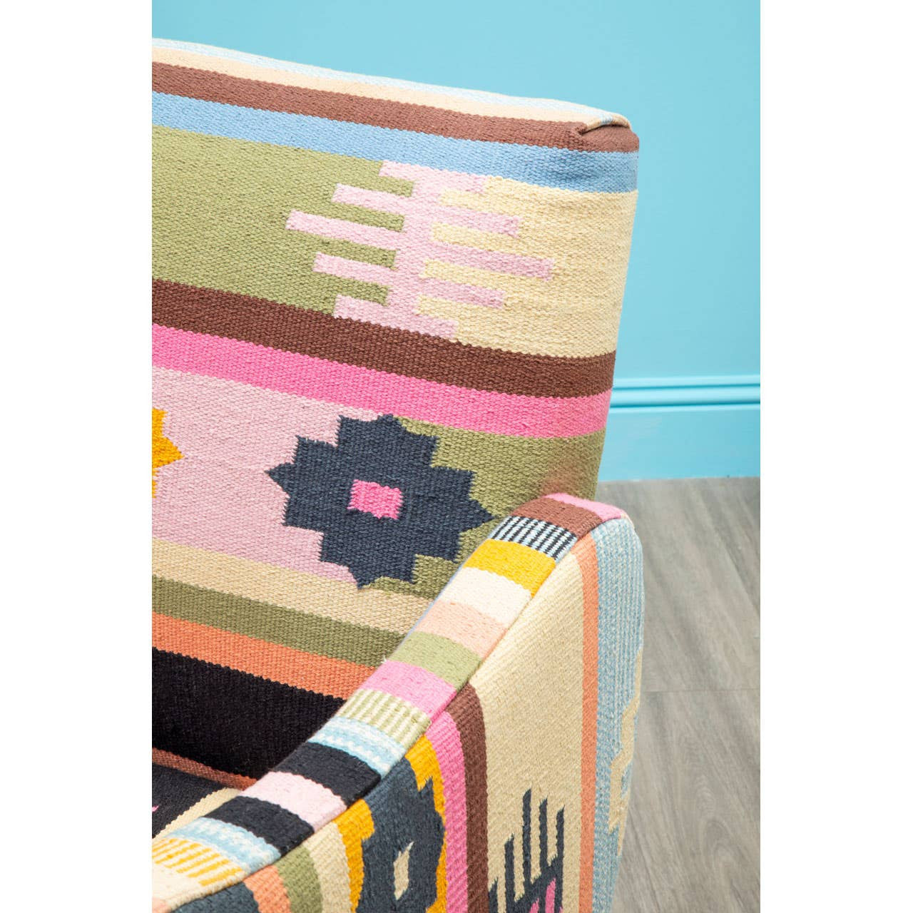 Cefena Multi Coloured Fabric Chair With Mango Wood Legs