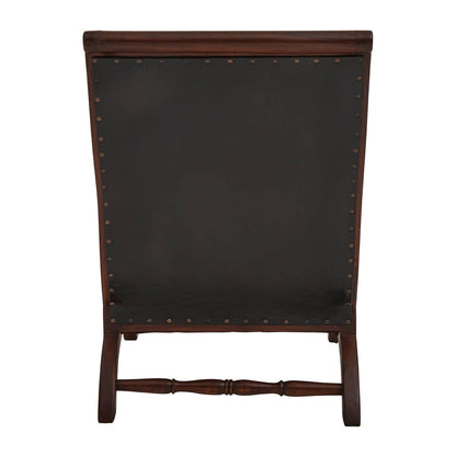 Inca Genuine Black Leather and Teak Lounge Chair with Footstool