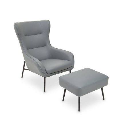 Kaiko Grey Faux Leather Armchair And Footstool