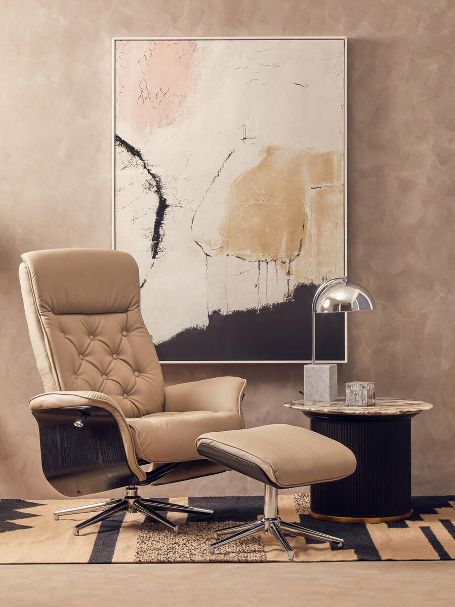 Warrington Mink Leather Effect Recliner And Footstool