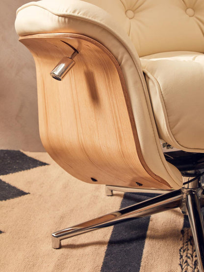 Warrington Ivory Leather Effect Recliner And Footstool