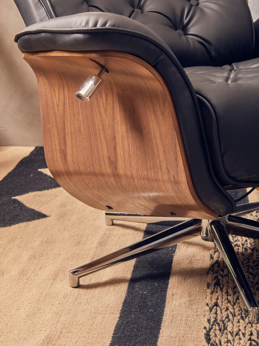 Warrington Black Leather Effect Recliner And Footstool