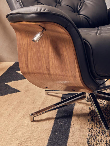 Warrington Black Leather Effect Recliner And Footstool