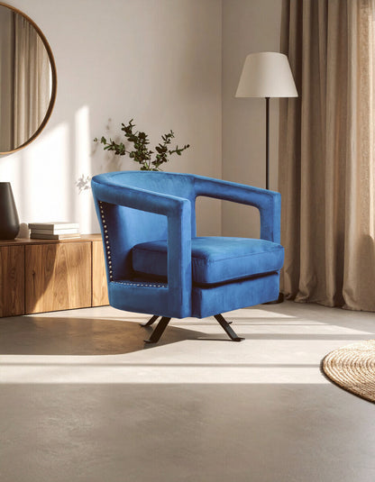 Hestia Blue Velvet Swivel Chair