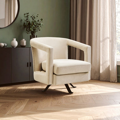 Hestia Beige Velvet Swivel Chair