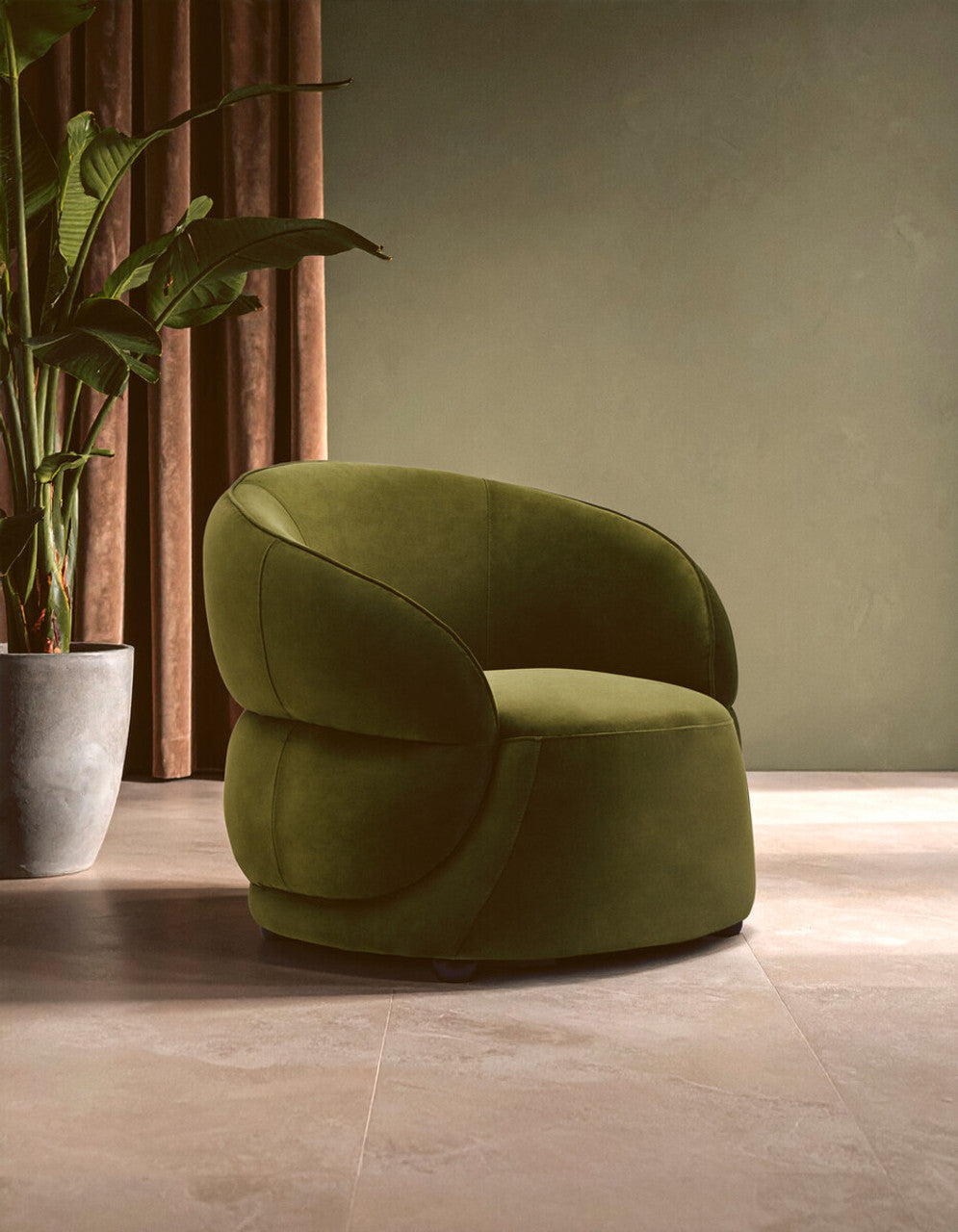 Darla Forest Green Curved Velvet Armchair