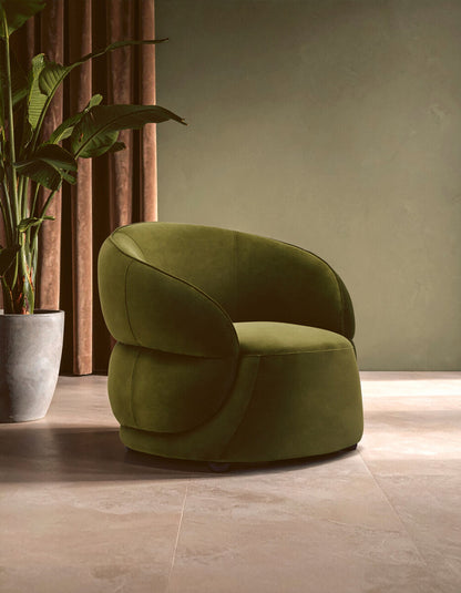 Darla Forest Green Curved Velvet Armchair