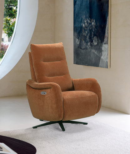 Apollo Reclining Armchair- Luxury Electric/Power Brown Swivel Recliner